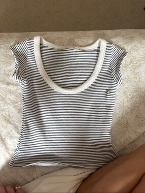 Zara Striped Scoop Crop Top - White & Black